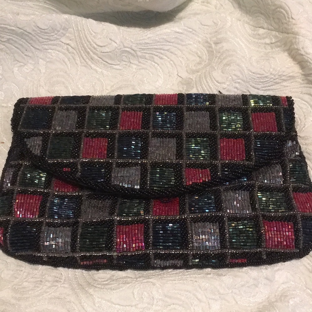 Harlequin Checker Prom Beaded Bag